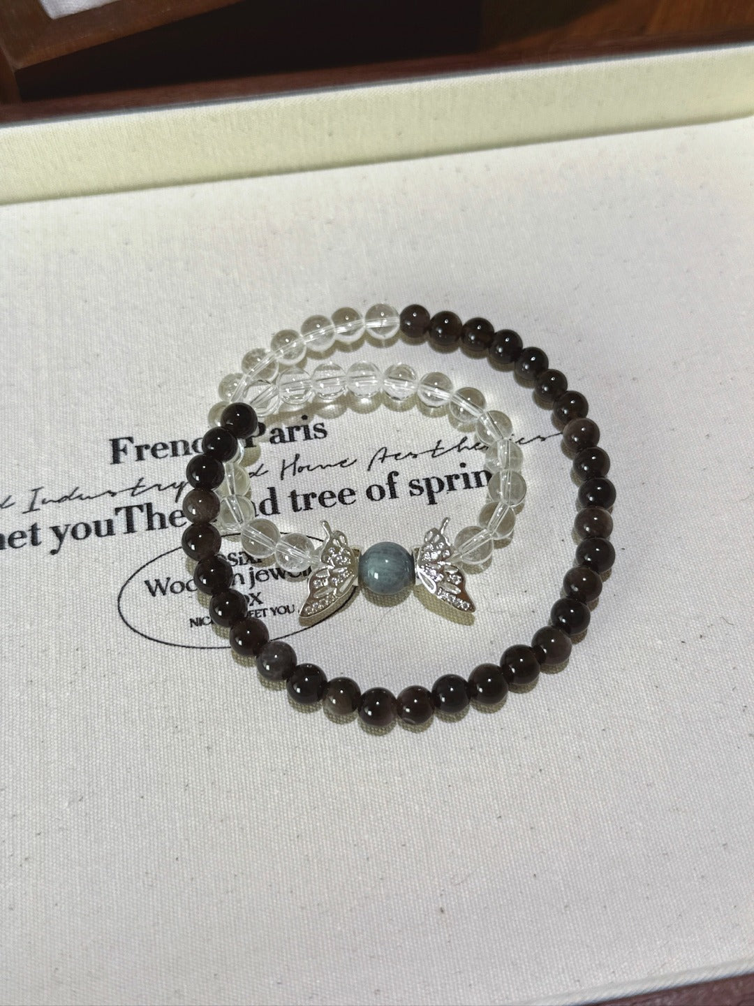 ▫️▪️ White crystal silver obsidian eagle eye stone bracelet